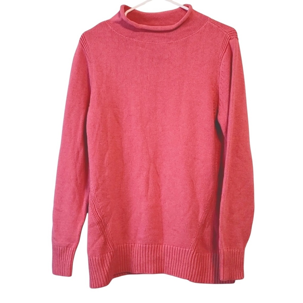 Karen Scott Women’s Rolled Mock Neck Cotton Sweater Pink Orchid large NEW